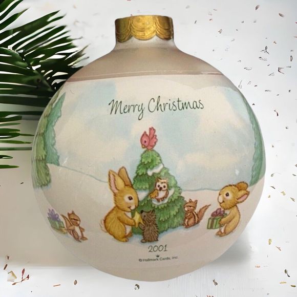 Hallmark Large Glass Ball Ornament Winter Friends 2001 Snowmen Forest Animals 4" - Picture 7 of 9